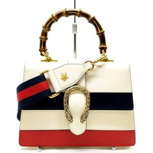 Authentic Gucci Hand Bag Bamboo White Leather mn622-013026
